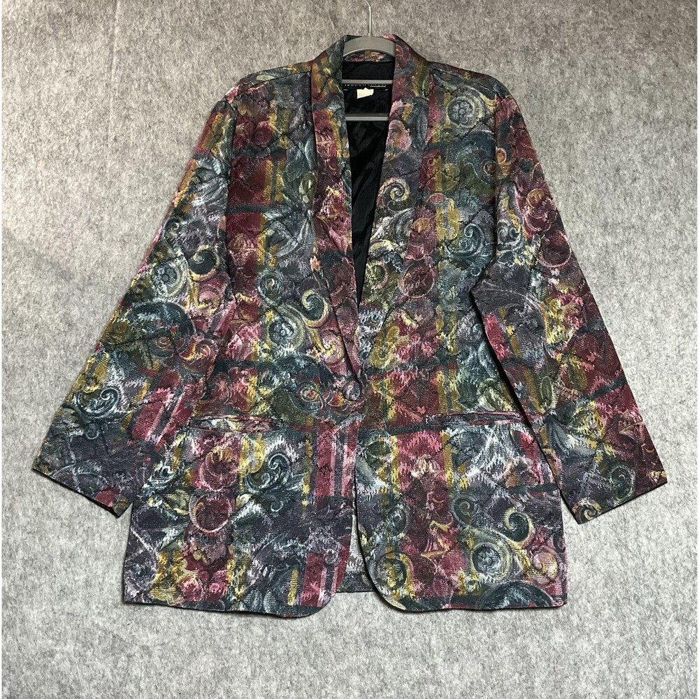 Vintage BRAUNSTYLE Jacket Blazer Womens Medium Multicolor Floral One Button 90s